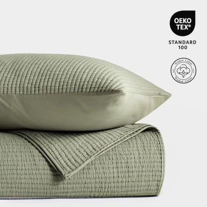 EVERGRACEHOME Cotton Ribbed Matelassé Coverlet Set, Queen Size, Dried Sage