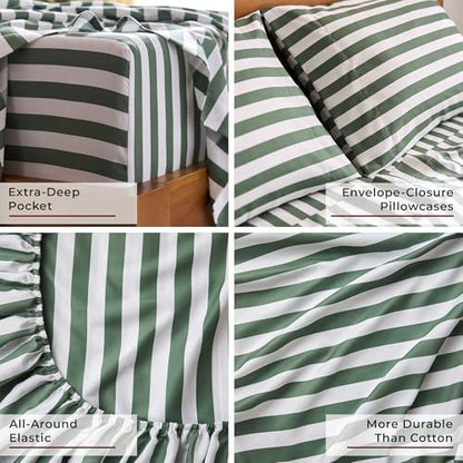 Mellanni Iconic 4-Piece, Ultra Soft Sheet Set (King, Oxford Stripe Sage)