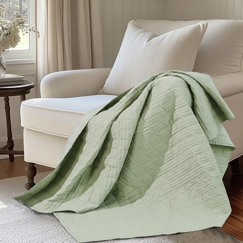 Levtex Home Cloud Waffle - Throw - Waffle Textured - Desert Sage - Throw (50x60in.) - Cotton