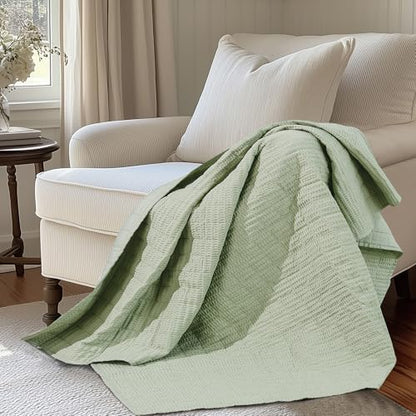 Levtex Home Cloud Waffle - Throw - Waffle Textured - Desert Sage - Throw (50x60in.) - Cotton
