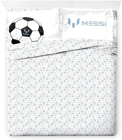 Jay Franco Kids Comforter Set Includes Sheets and Pillow Cover - Soft and Cozy Bed Set for Stylish Room Décor, White - Messi, 7 Piece Queen