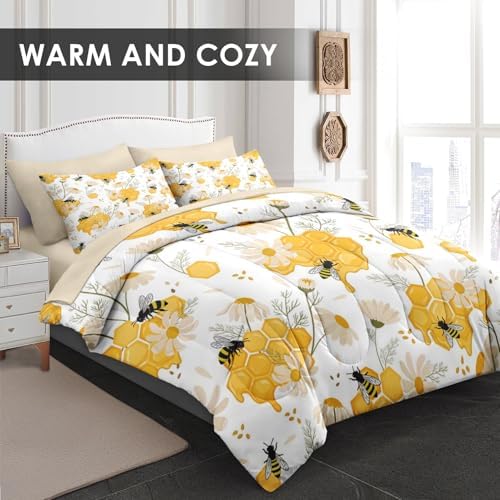 Pamnest King Comforter Set with Sheets, 7 Pieces Bees Honey Bedding