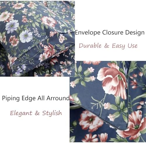 FADFAY Sheets Set Cal King Vintage Dark Blue Floral Bedding Shabby Peony Floral Sheets French Country Bedding 800 Thread Count 100% Egyptian Cotton Deep Pocket Fitted Sheet 4Pcs, California King Size