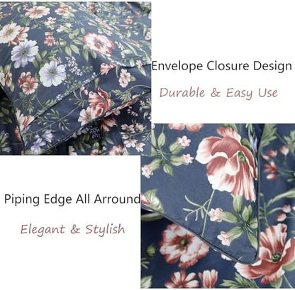FADFAY Sheets Set Cal King Vintage Dark Blue Floral Bedding Shabby Peony Floral Sheets French Country Bedding 800 Thread Count 100% Egyptian Cotton Deep Pocket Fitted Sheet 4Pcs, California King Size
