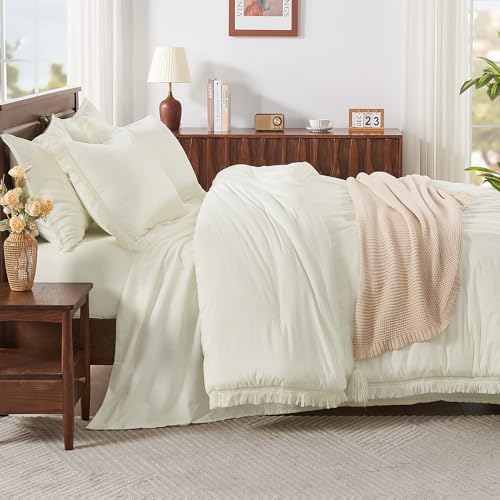 Andency King Comforter Set, 7 Pieces Ivory Bedding