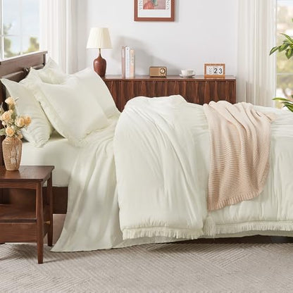 Andency King Comforter Set, 7 Pieces Ivory Bedding