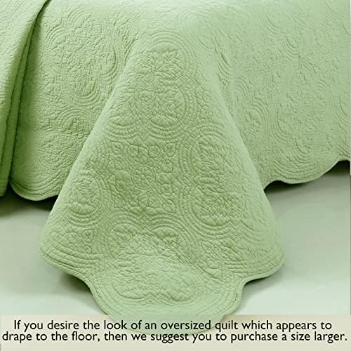 Cozy Line Home Fashions 100% Cotton Medallion Matelasse Embossed Bedding Quilt Set, Reversible Lightweight Bedspread, Coverlet for All Season (Blantyre - Green, King - 3 piece)