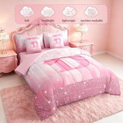 Feelyou Kids Pink Bowknot 7 Pieces Bedding Set Full Size for Boys Girls