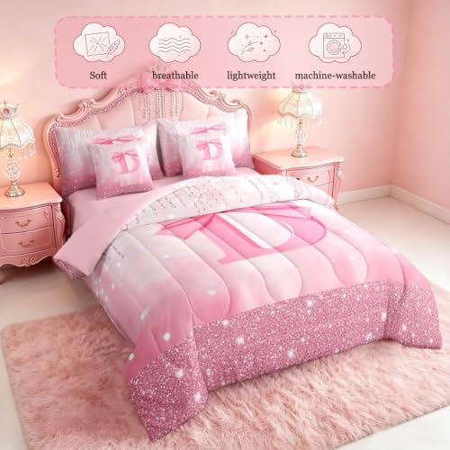 Feelyou Kids Pink Bowknot 7 Pieces Bedding Set King Size for Boys Girls