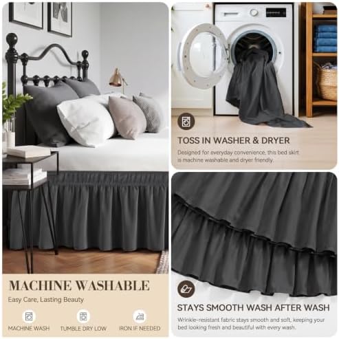 RIMELA Bed Skirt with Split Corners, Queen, 15 Inch Drop, Grey