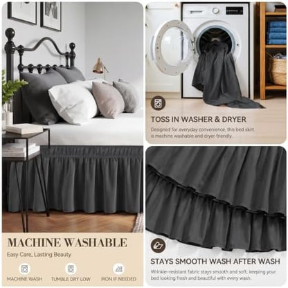 RIMELA Bed Skirt with Split Corners, Queen, 15 Inch Drop, Grey