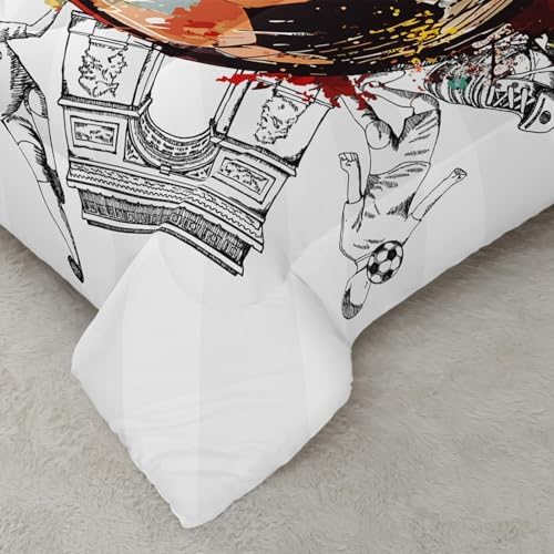 Nttopship Soccer Sports Comforter Set Full Size,100% Soft Ultra-fine Fiber Four Season Hand Drawn Graffiti Style Comforter Set,with 1 Comforter and 2 Pillow Case