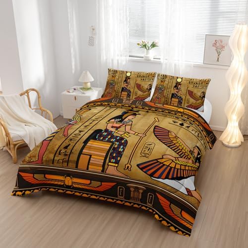 Nttopship Ancient Egypt Comforter Bedding Set with 2 Pillowcase Queen Size Pharaoh Pyramid Comforter Set for Kids Boys Girls Bedroom Decor
