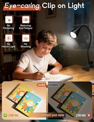 2 PCS Reading Light for Book in Bed,Clip on Light Reading Lamp with Adapter