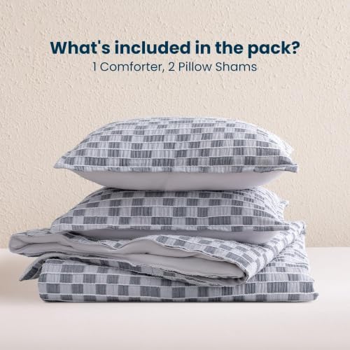 SLEEP ZONE Comforters Twin Set, Modern Lattice Bedding Set Gray 3 Pcs