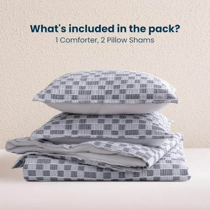SLEEP ZONE Comforters Twin Set, Modern Lattice Bedding Set Gray 3 Pcs