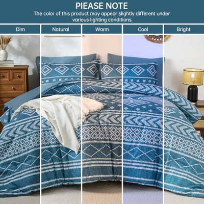 Yiran Boho Comforter Set Queen Size, 7 Pieces Aztec Blue Bed in a Bag