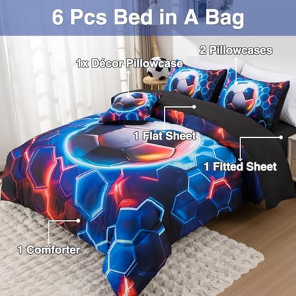 A Nice Night Twin Size Bed in A Bag 6 Pc Football Comforter Sets for Boys