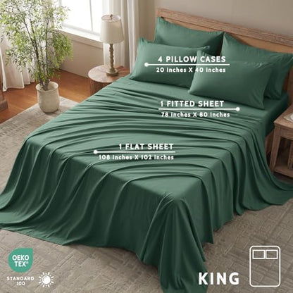 King Size Sheets Set - 6 Piece Luxuriously Soft & Cooling Sheets King Size - Ultra Soft 16" Deep Pocket King Sheet Set - Fitted Sheet & Pillowcase Sets (King Emerald Green)