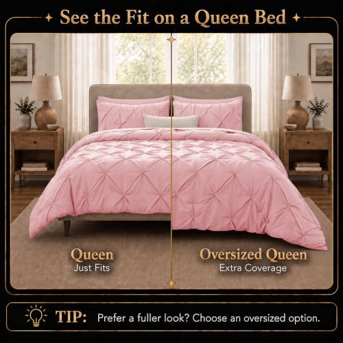 CozyLux Queen Comforter Set Pink, 7 Pieces Pintuck Bed in a Bag