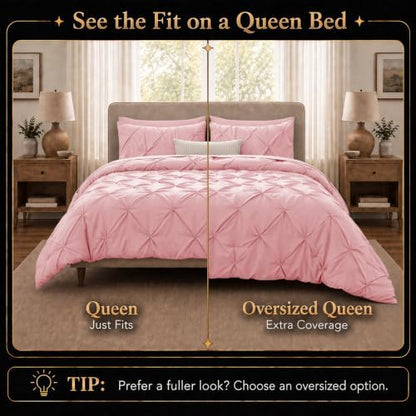CozyLux Queen Comforter Set Pink, 7 Pieces Pintuck Bed in a Bag