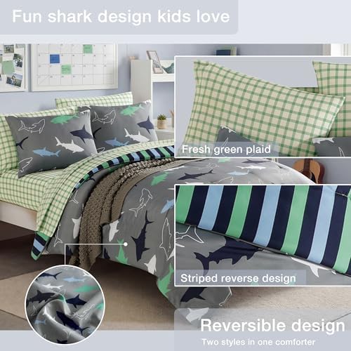 Twin Comforter Set for Boys - 5 Pieces Shark Twin Bedding Sets for Kids