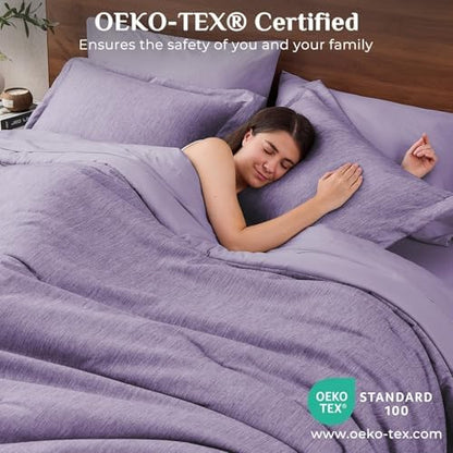 JOLLYVOGUE Purple Full Comforter Set, Cationic Dyeing Bed in a Bag Full 7 Pieces, Double-Tone Bedding Set with Down Alternative Comforter, Sheets, Pillowcases & Shams