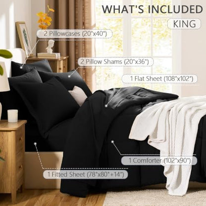CozyLux King Size Comforter Set, 7-Piece Bed in a Bag, Black