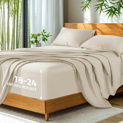 SONORO KATE 100% Viscose Derived from Bamboo_Sheets, Extra Deep Pocket,4PC