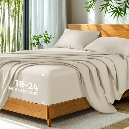 SONORO KATE 100% Viscose Derived from Bamboo_Sheets, Extra Deep Pocket,4PC