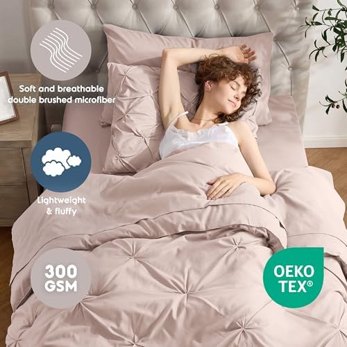 Nestl 7 Piece Twin XL Comforter Set – Blush Pink Pinch Pleated Bed in a Bag – Complete Twin XL Size Bedding Set with Sheets, Set of 2 Cooling Pillows, Pillowcase and Sham