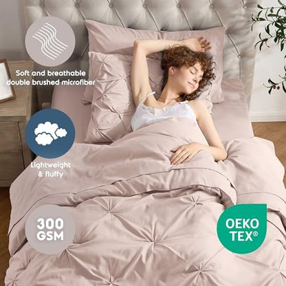 Nestl 7 Piece Twin XL Comforter Set – Blush Pink Pinch Pleated Bed in a Bag – Complete Twin XL Size Bedding Set with Sheets, Set of 2 Cooling Pillows, Pillowcase and Sham