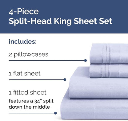 Flex Top Split Head King 4 Piece Sheet Set - Comfy Breathable & Cooling Bed Sheets Set - Hotel Luxury Bedding for Women, Men, Kids, Teens, Boys & Girls - Deep Pockets, Ultra-Soft - Oeko-Tex - Lavender