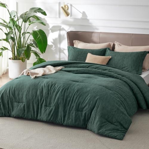 Bedsure Dark Green Twin Comforter Set, College Dorm Room Essentials 2 Pcs