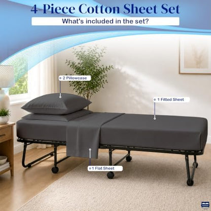 Cottingon 4 PC Cot Sheet Set 25"X75", Egyptian Cotton, Dark Grey