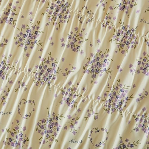 VM VOUGEMARKET Shirred Duvet Cover Set Twin,Vintage Purple Floral