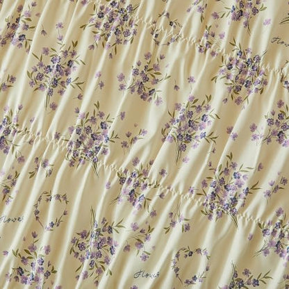 VM VOUGEMARKET Shirred Duvet Cover Set Twin,Vintage Purple Floral