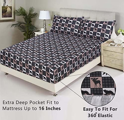 RUVANTI Flannel Sheets Set Twin Size, Wilderness Plaid