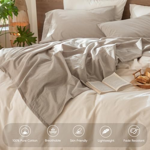 MooMee Sheet Set 100% Washed Cotton Linen-Like Extra Deep Pocket Queen