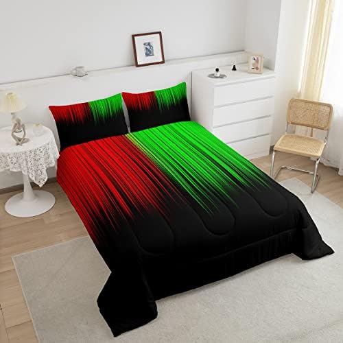 Feelyou Abstract Ombre Comforter Set Kids Teens Red Green and Black Girls Bedding Set Room Decor Fashion Modern Quilt Set 3Pcs Queen Size