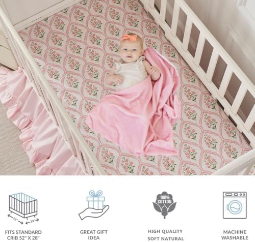 Brandream Organic Cotton French Crib Bedding Set for Baby Girls, 3 Pieces