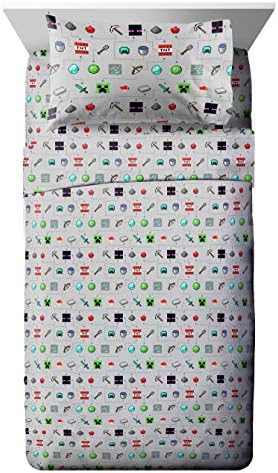 Minecraft Creeper Twin Comforter Set 4 Piece Kids Bedding for Boys, Multi