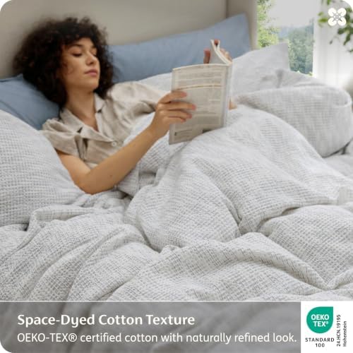 Bedsure PureWoven Space-Dyed Cotton Waffle Duvet Cover Set, King, White