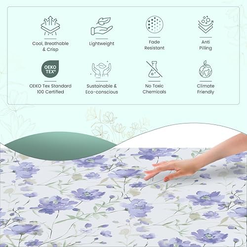 Feather & Stitch Fitted Sheet Only, 100% Cotton 300TC Lightweight Cooling & Breathable Percale Weave Fitted Sheet 16" Regular Elastic Deep Pocket Soft Bedding Mattress (King, Violet Breeze)