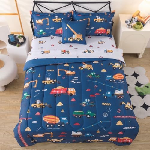 ADASMILE A & S 6 Pcs Construction Bedding Twin Kids Cartoon Truck Comforter