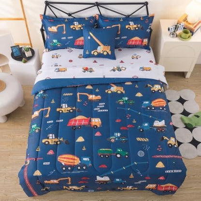 ADASMILE A & S 6 Pcs Construction Bedding Twin Kids Cartoon Truck Comforter