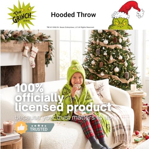 Grinch by Dr. Seuss Hooded Throw - Kids Christmas Bedding Super Soft Throw Blanket - 40 in x 50 in, (Officially Licensed Product) by Franco