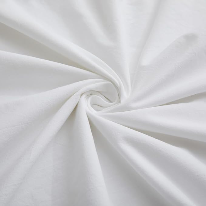 LOVQUE 100% Washed Cotton Duvet Cover Twin Size, Linen-Like Textured White Fade-Resistant Natural Bedding Set (No Comforter), 68x90 Inches