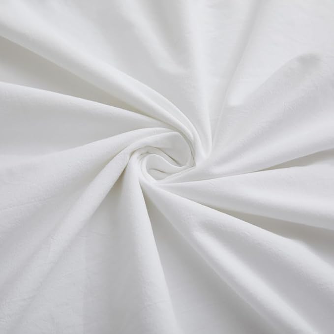100% Washed Cotton Duvet Cover Queen Size, White Linen Like Breathable Natural Bedding Set (No Comforter), 90x90 Inches