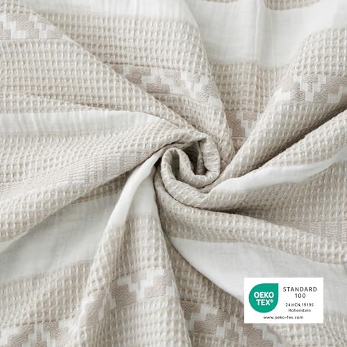 Bedsure PureWoven Boho Striped Cotton Waffle Duvet Cover Set, King, Linen
